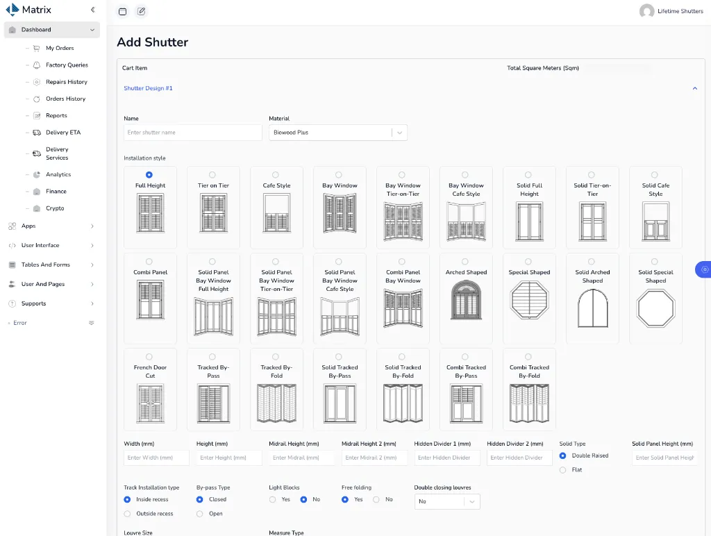 Dynamic Shutter Configurator Form