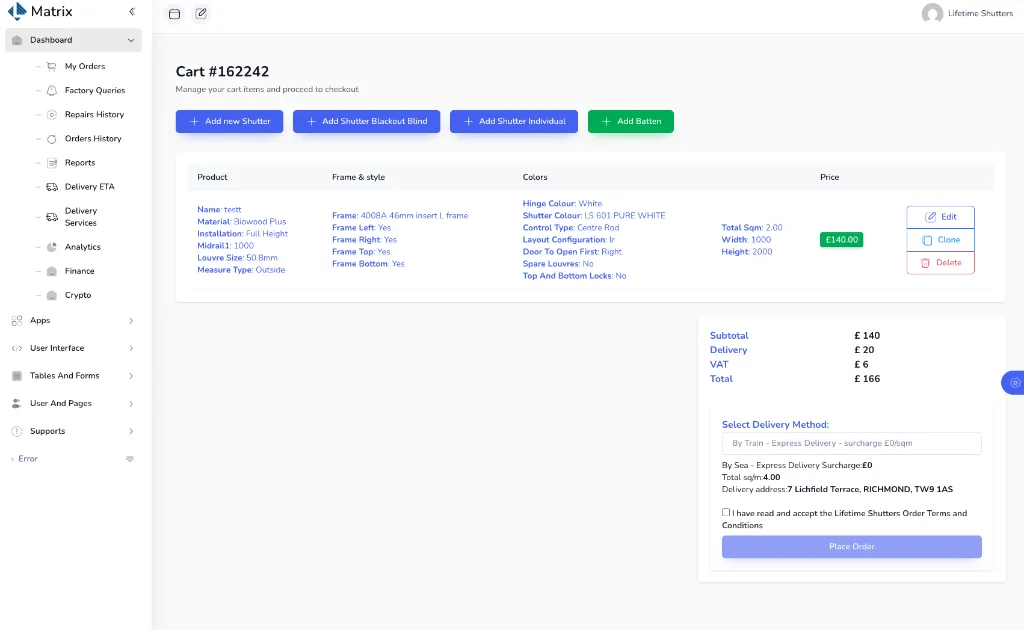 Dynamic B2B Cart & Order Summary