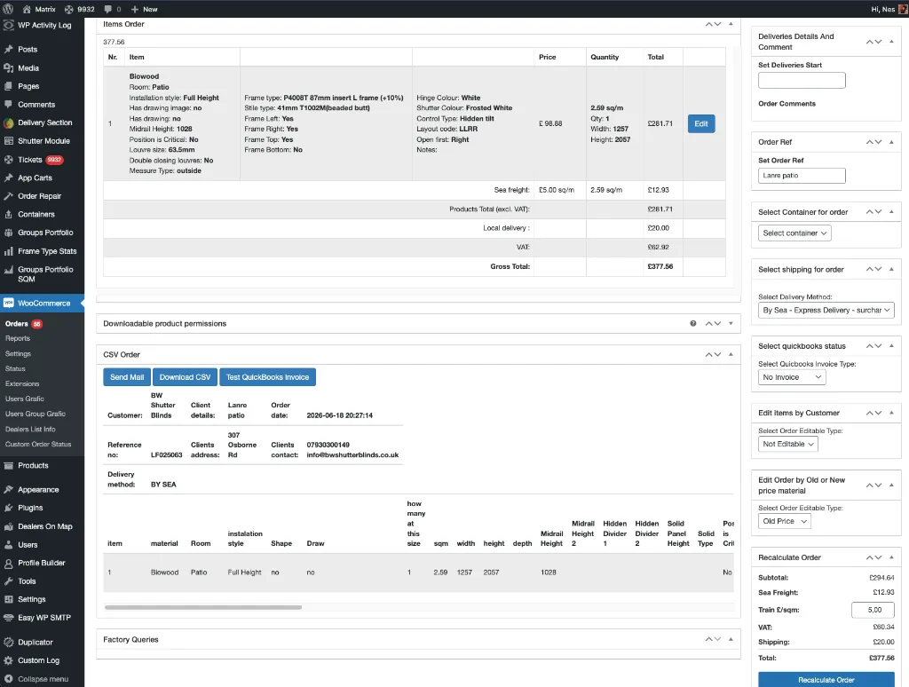 Matrix UK Orders Screenshot